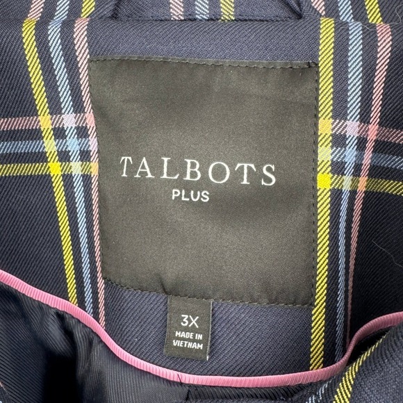 Talbots Plaid Mac Coat Jacket Size 3X Navy Pink Yellow A-Line Classic Outerwear - Picture 10 of 12